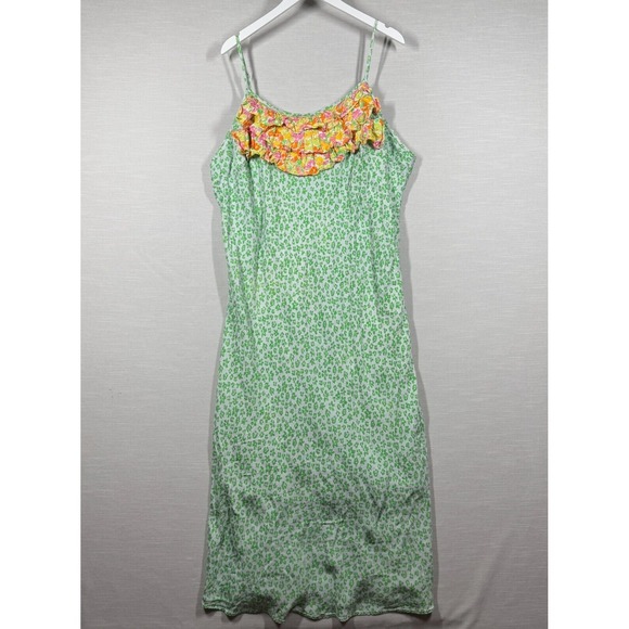 Flowers by Zoe Dresses & Skirts - Rixo Dress Womens 2X Green Floral Neon Leopard Sleeveless Ruffle Chic Preppy